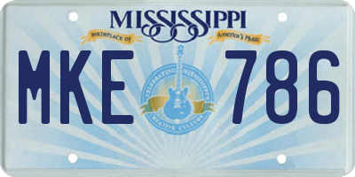 MS license plate MKE786
