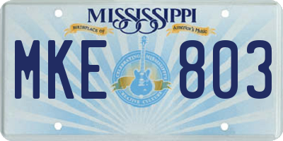 MS license plate MKE803