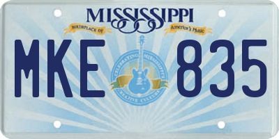 MS license plate MKE835