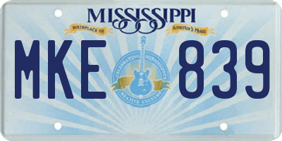 MS license plate MKE839