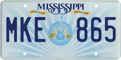 MS license plate MKE865