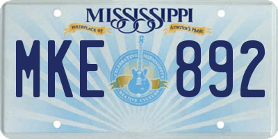 MS license plate MKE892