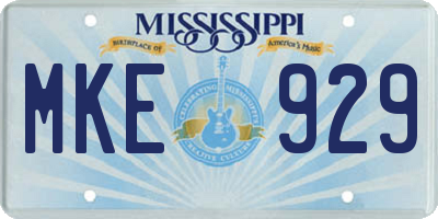 MS license plate MKE929