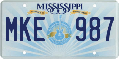 MS license plate MKE987