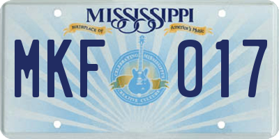 MS license plate MKF017