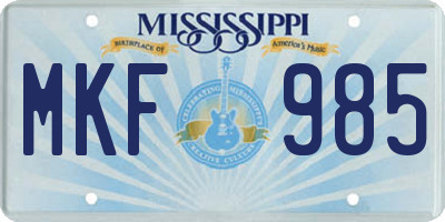 MS license plate MKF985
