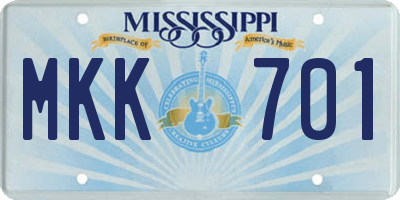 MS license plate MKK701