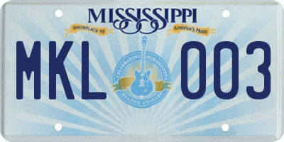 MS license plate MKL003