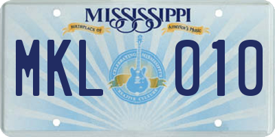 MS license plate MKL010