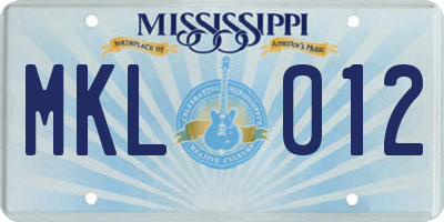 MS license plate MKL012