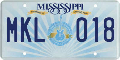 MS license plate MKL018