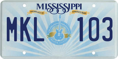 MS license plate MKL103