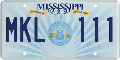 MS license plate MKL111
