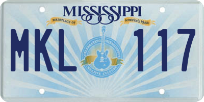 MS license plate MKL117