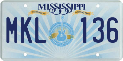 MS license plate MKL136