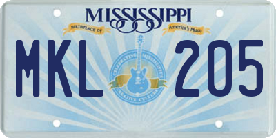 MS license plate MKL205