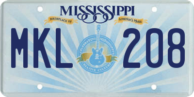 MS license plate MKL208