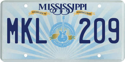 MS license plate MKL209