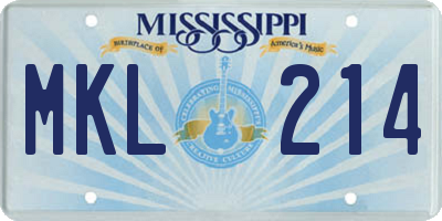 MS license plate MKL214