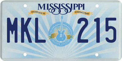 MS license plate MKL215