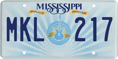 MS license plate MKL217