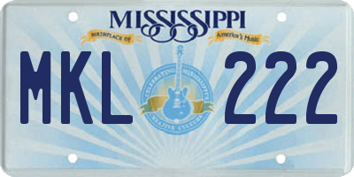 MS license plate MKL222
