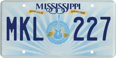 MS license plate MKL227