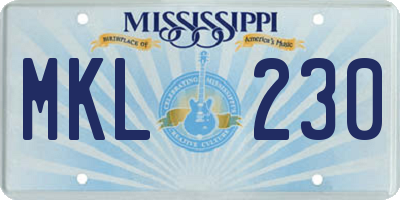 MS license plate MKL230