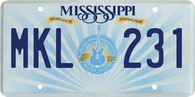 MS license plate MKL231