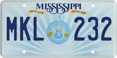 MS license plate MKL232