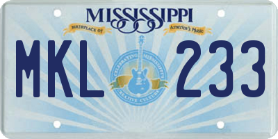MS license plate MKL233
