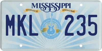 MS license plate MKL235
