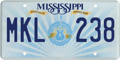 MS license plate MKL238