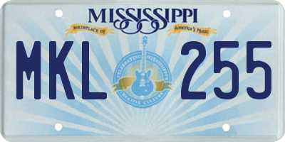 MS license plate MKL255