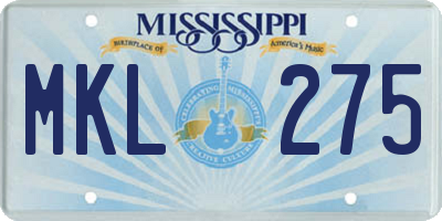 MS license plate MKL275