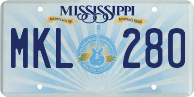 MS license plate MKL280