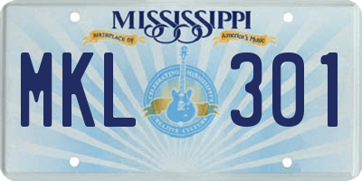 MS license plate MKL301