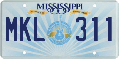 MS license plate MKL311