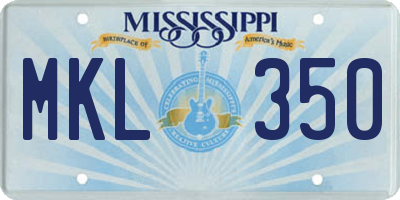 MS license plate MKL350
