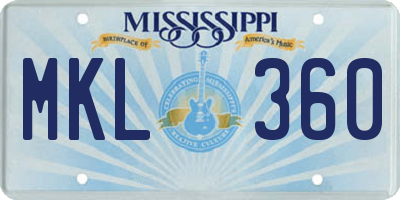 MS license plate MKL360