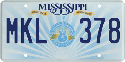 MS license plate MKL378