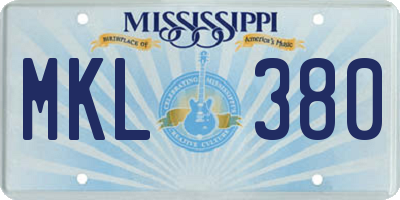 MS license plate MKL380
