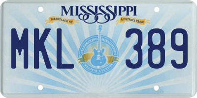 MS license plate MKL389