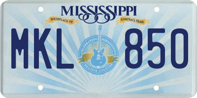 MS license plate MKL850