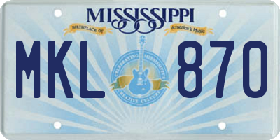 MS license plate MKL870
