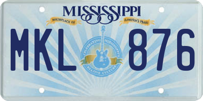 MS license plate MKL876