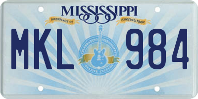 MS license plate MKL984