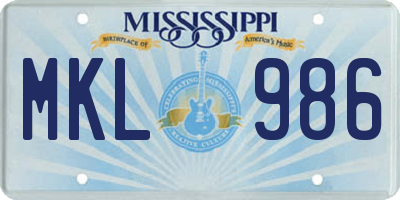 MS license plate MKL986