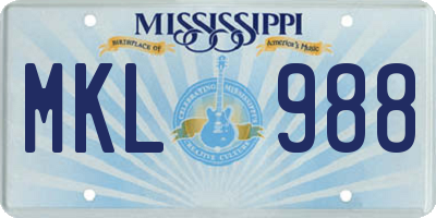 MS license plate MKL988