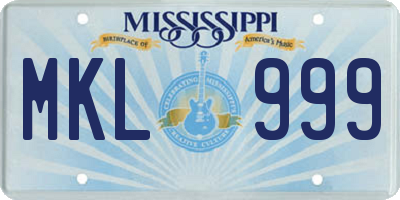 MS license plate MKL999